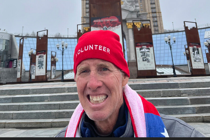 This photo provided by Hédi Aouidj shows Ryan Routh, a suspect in the assassination attempt of Republican presidential nominee and former President Donald Trump, in Maidan, Ukraine on April 10, 2024.   (Hédi Aouidj via AP)