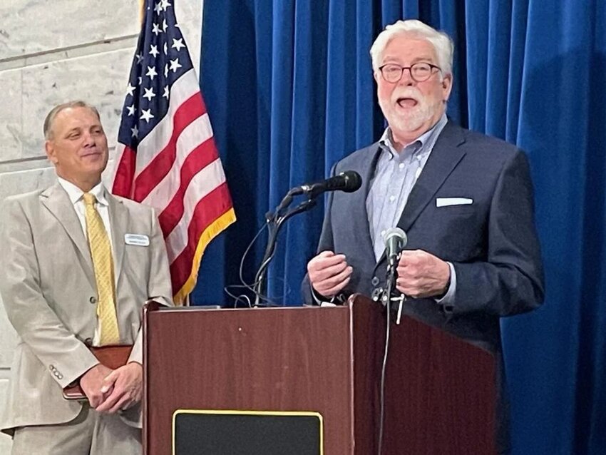 Hershael York speaks Friday at the Capitol Rotunda during a press conference. (Kentucky Today/Mark Maynard)