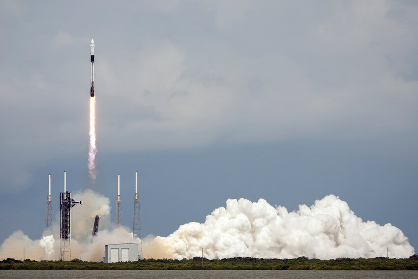 A SpaceX Falcon 9 rocket with a crew of two lifts off from launch pad 40 at the Cape Canaveral Space Force Station Saturday, Sept. 28, 2024 at Cape Canaveral, Fla. (AP Photo/John Raoux)