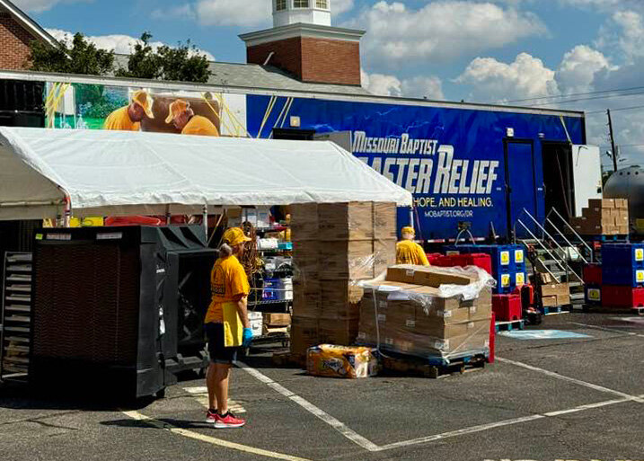 A Missouri Baptist Disaster Relief mobile kitchen set up at Fleming Baptist Church in Augusta, Ga., Monday, Sept. 30, 2024. (Photo/Georgia Baptist Mission Board)