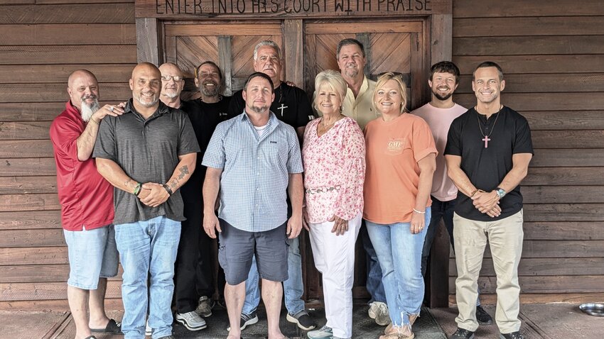 Staff members of New Beginnings in Christ, from left, are Gerald Denton, Wayne Hutto, Pastor Mike Ogden, Joe Maaseen, Mark Rowland, Chris Reeves, Joanna Atkinson, Wendell Brown, Anna Cowart, Cameron Ray, and Jeff Raines.Not pictured: Meredith Clements. (Photo/Millen News)