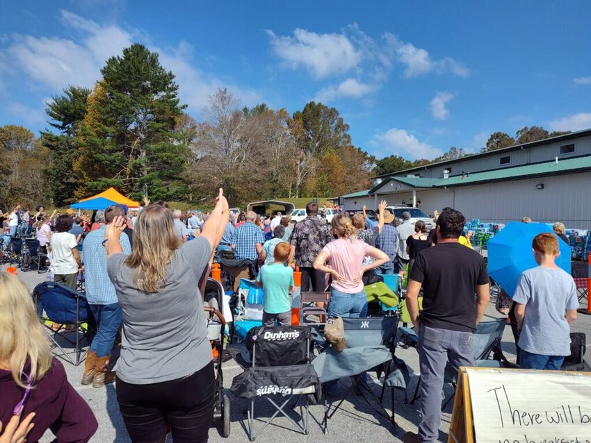 Trinity of Fairview Baptist Church worships on Oct. 6, its first gathering since rains from Hurricane Helene swept through the area. (Photo/Stacy Harris via Baptist Press)