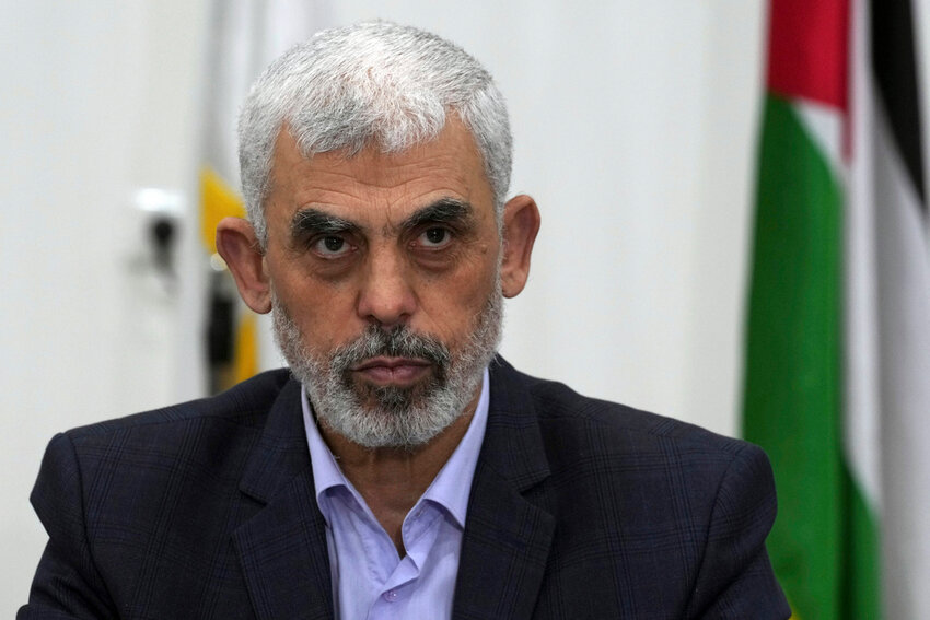 Hamas leader Yahya Sinwar, a chief architect of last year’s terror attack on Israel that sparked the war, at his office in Gaza City, on April 13, 2022. (AP Photo, File)