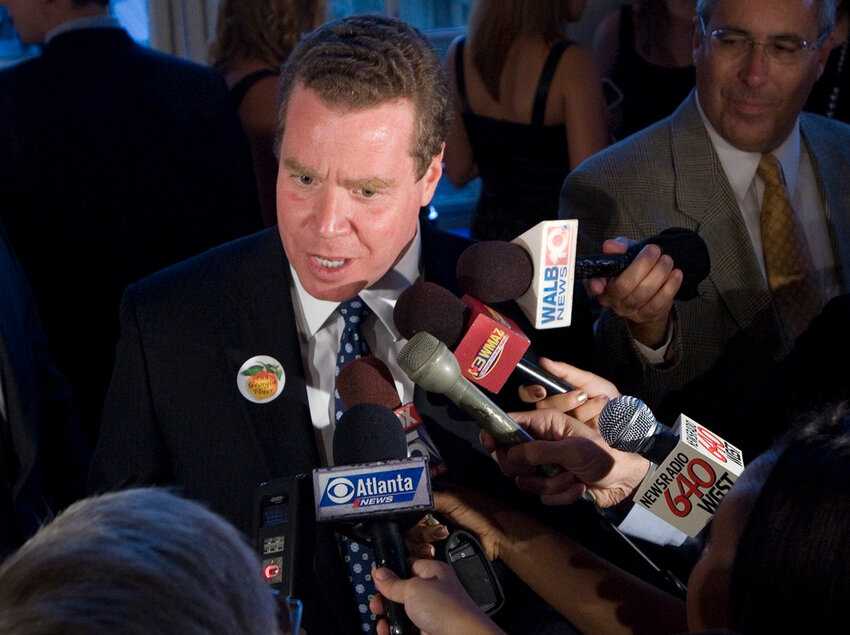 John Oxendine talks to reporters about his unsuccessful Republican bid for governor, July 20, 2010, in Atlanta. (AP Photo/John Amis, File)