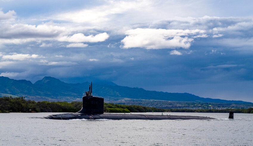 Virginia-class fast-attack submarine USS Missouri departs Joint Base Pearl Harbor-Hickam, Sept. 1, 2021. (Chief Mass Communication Specialist Amanda R. Gray/U.S. Navy via AP, File)