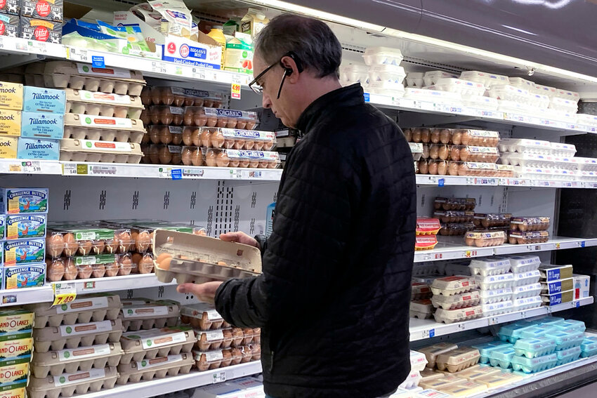 A shopper checks eggs at a grocery store in Glenview, Ill., Jan. 10, 2023. (AP Photo/Nam Y. Huh, File)