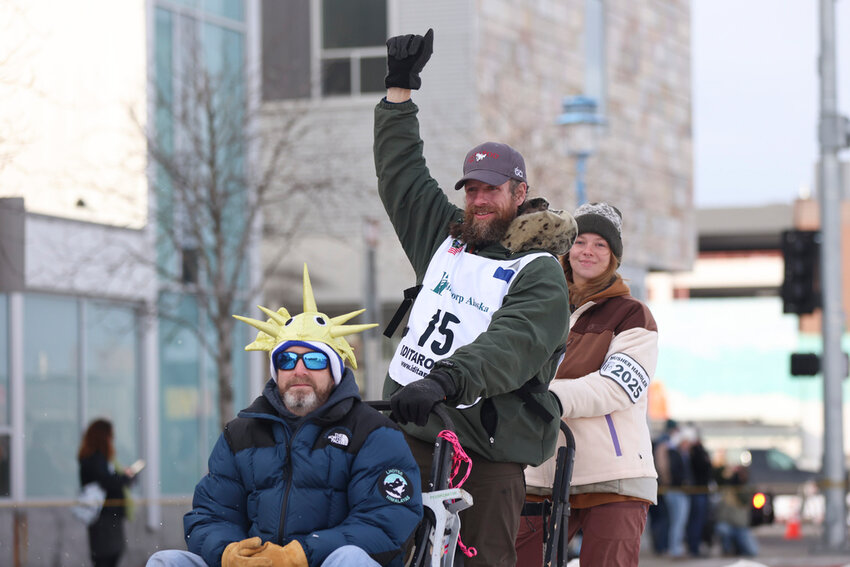 Jessie Holmes (15) mushes down Fourth Street during the Ceremonial Start of the Iditarod Trail Sled Dog Race in Anchorage, Alaska, March 1, 2025. (AP Photo/Amanda Loman, File)