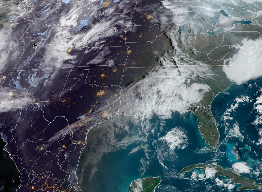 This radar image shows weather conditions over the United States on Friday, March 14, at 8:26am. (Photo/NOAA)