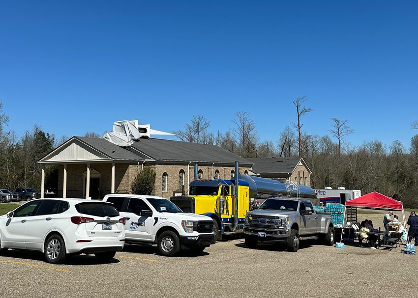 Salem Church, Tylertown, sustained tornado damage on March 15. The church lost its steeple and had roof damage. (Baptist Record/Tony Martin)