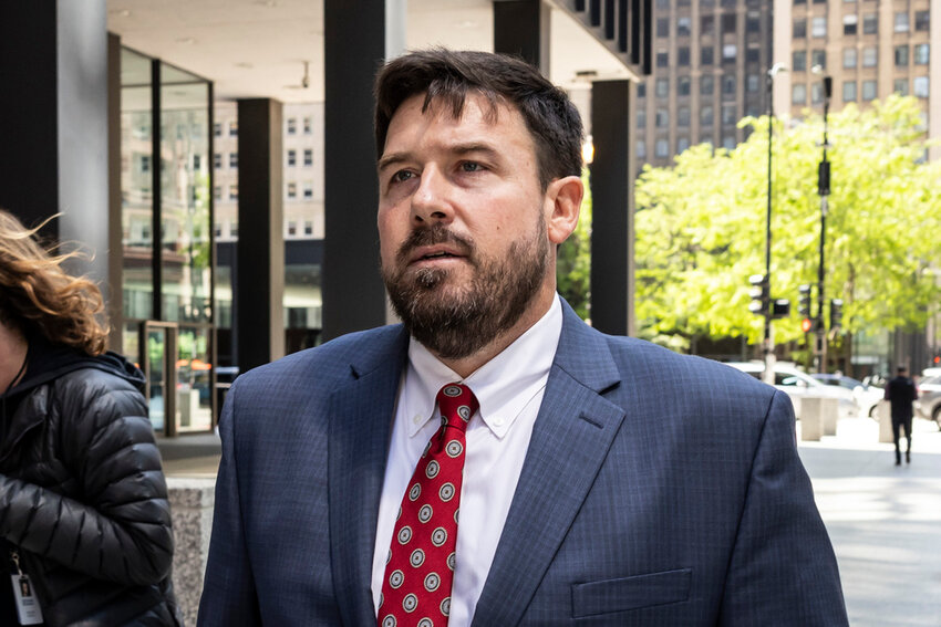 Richard Globensky, of Georgia, walks out of the Dirksen Federal Courthouse after pleading guilty to transporting stolen golf merchandise and memorabilia from the Augusta National Golf Club, Wednesday, May 15, 2024. (Ashlee Rezin/Chicago Sun-Times via AP, File)
