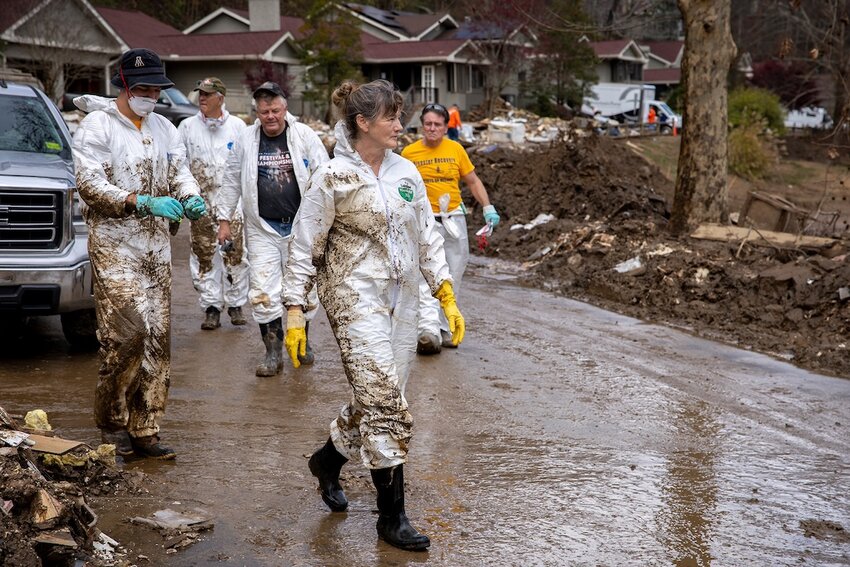 Volunteers with N.C. Baptists on Mission after conducting a “mud out” of a home following the flooding brought on by Hurricane Helene. (Photo/N.C. Baptists on Mission)