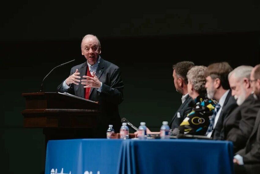 Southwestern Seminary President David S. Dockery speaks during a celebration of the 100th anniversary of the Cooperative Program and the seminary’s role in its beginning, during a Founder’s Day chapel service March 13 on the Fort Worth campus. (Photo/SWBTS)