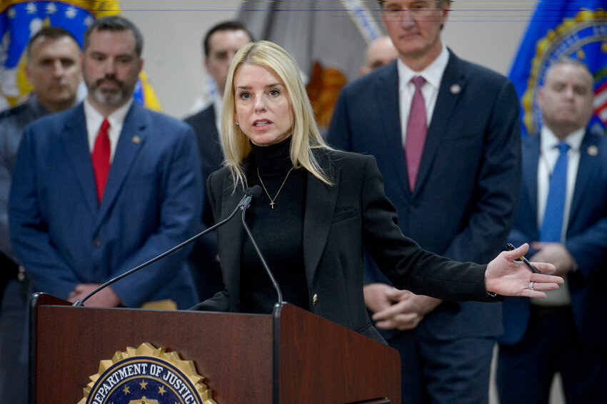 Attorney General Pam Bondi speaks about a 24-year-old MS-13 gang leader who was arrested in an operation by the Virginia Homeland Security Task Force in Dale City, Va., on March 27, 2025, during a news conference Thursday, March 27, 2025, in Manassas, Va. (AP Photo/Rod Lamkey)