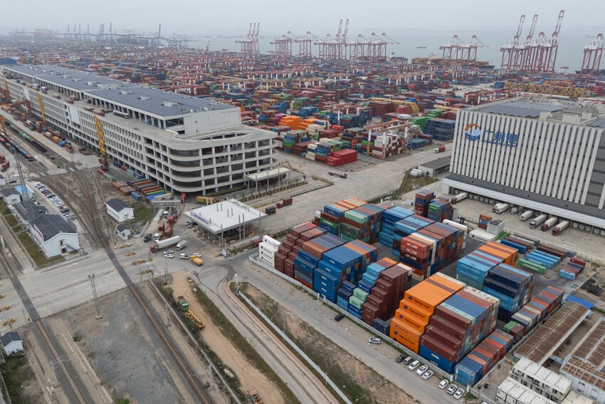 Shipping containers are seen ready for transport at the Guangzhou Port in the Nansha district in southern China's Guangdong province on April 17, 2025. (AP Photo/Ng Han Guan, File)
