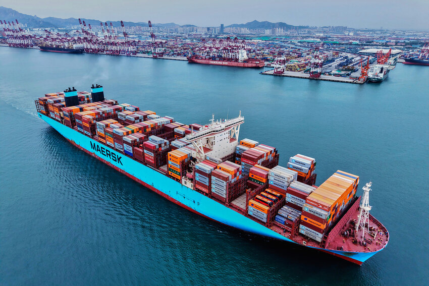 A container ship sails from a port in Qingdao in east China's Shandong province on Wednesday, May 7, 2025. (Chinatopix Via AP)