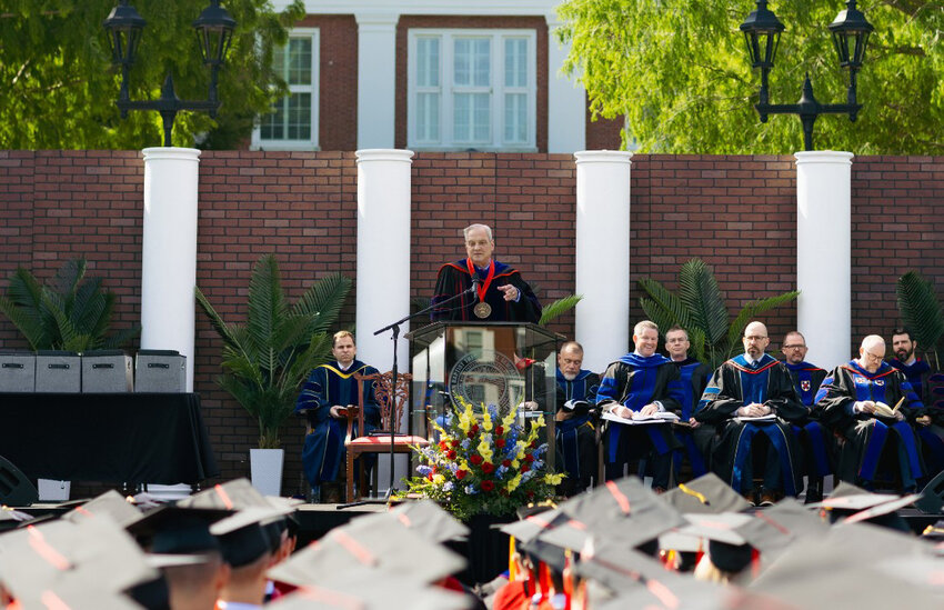 Southern Baptist Theological Seminary President R. Albert Mohler, Jr., addresses graduates on Friday, May 9, 2005. (Photo/SBTS)