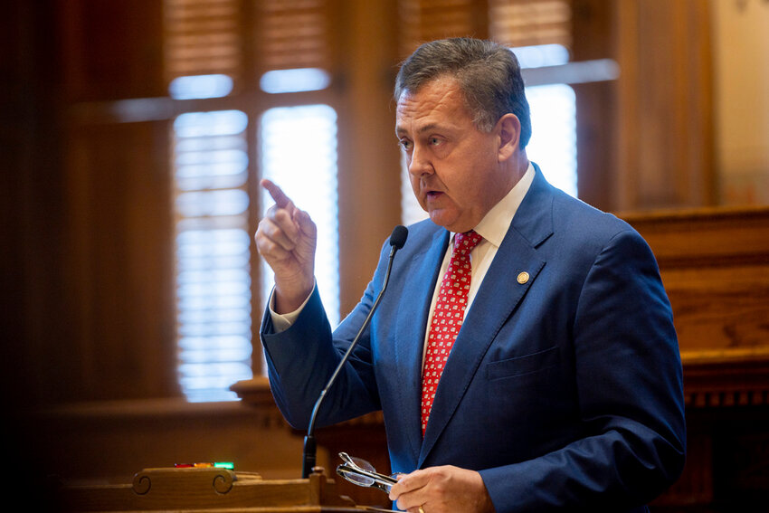 State Senate Majority Leader Steve Gooch, R-Dahlonega, speaks at the Senate in the Capitol in Atlanta on Feb. 12, 2024. (Arvin Temka/Atlanta Journal-Constitution via AP, File)