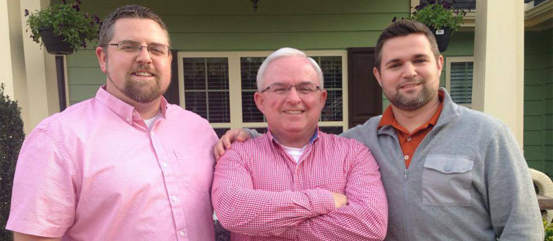 Tommy Fountain, center, stands with sons Tommy Jr, left, and Stephen, right.  Tommy serves as pastor of Grace Baptist Church in Monroe, Tommy, Jr. as student pastor at Beech Haven Baptist in Athens, and Stephen as pastor of First Baptist Church in Buford. FOUNTAIN FAMILY/Special