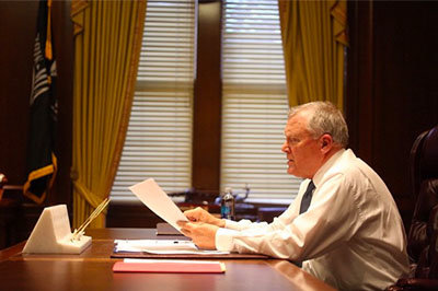 Georgia Governor Nathan Deal looks over paperwork in preparation for his second inauguration as following his 2014 election. INSTAGRAM.COM/governordeal