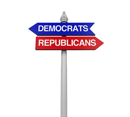 Democrats Republicans Direction Sign isolated on white background. 3D render