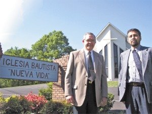 Bob Bagley, left, stands with Pastor Ernesto Mendez of Nueva Vida Church in Dalton. Nueva Vida averages 350 in Sunday School, making it one of the top three Hispanic congregations in the state. SCOTT BARKLEY/Index