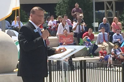 "When we are engaged we win and when we don’t engage we don’t win,” Georgia Baptist public representative Mike Griffin told the crowd at Liberty Plaza April 21. GERALD HARRIS/Index