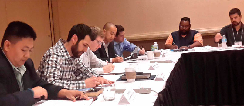 EC Young Leaders Advisory Council chairman Jordan Easley (far right) guided the conversation as the group brainstormed ways to increase participation of younger pastors in Southern Baptist life during the council's first meeting in Atlanta in January. ROGER S. OLDHAM/BP
