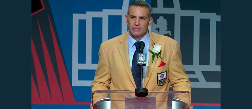 Kurt Warner's faith in Jesus Christ was on display while being inducted into the Pro Football Hall of Fame Aug. 5 in Canton, OH. "His final moment was for me," Warner told the crowd. "Mine is for Him. Thank you, Jesus!" Screen capture from YouTube