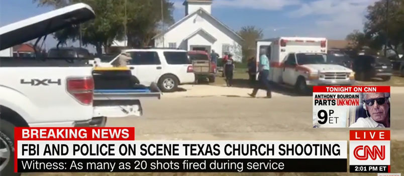At least 25 worshippers ta First Baptist Church of Sutherland Springs, TX were gunned down during this morning's worship service.