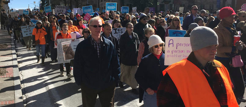 Hundreds march down Martin Luther King Jr. Drive in Atlanta for the 2018 March for Life on Friday, Jan. 19. James Merritt, lead pastor of Cross Pointe Church in Duluth, was the featured speaker. GERALD HARRIS/Index