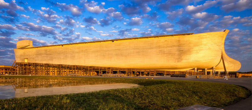 The Ark Encounter in Williamstown, KY stands against a sky of cumulus clouds at sunrise. ANSWERS IN GENESIS/Special