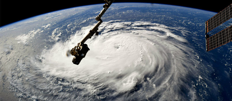 Hurricane Florence as seen from the Space Station before it hit the South and North Carolina coasts on Sept. )).  NASA/Special