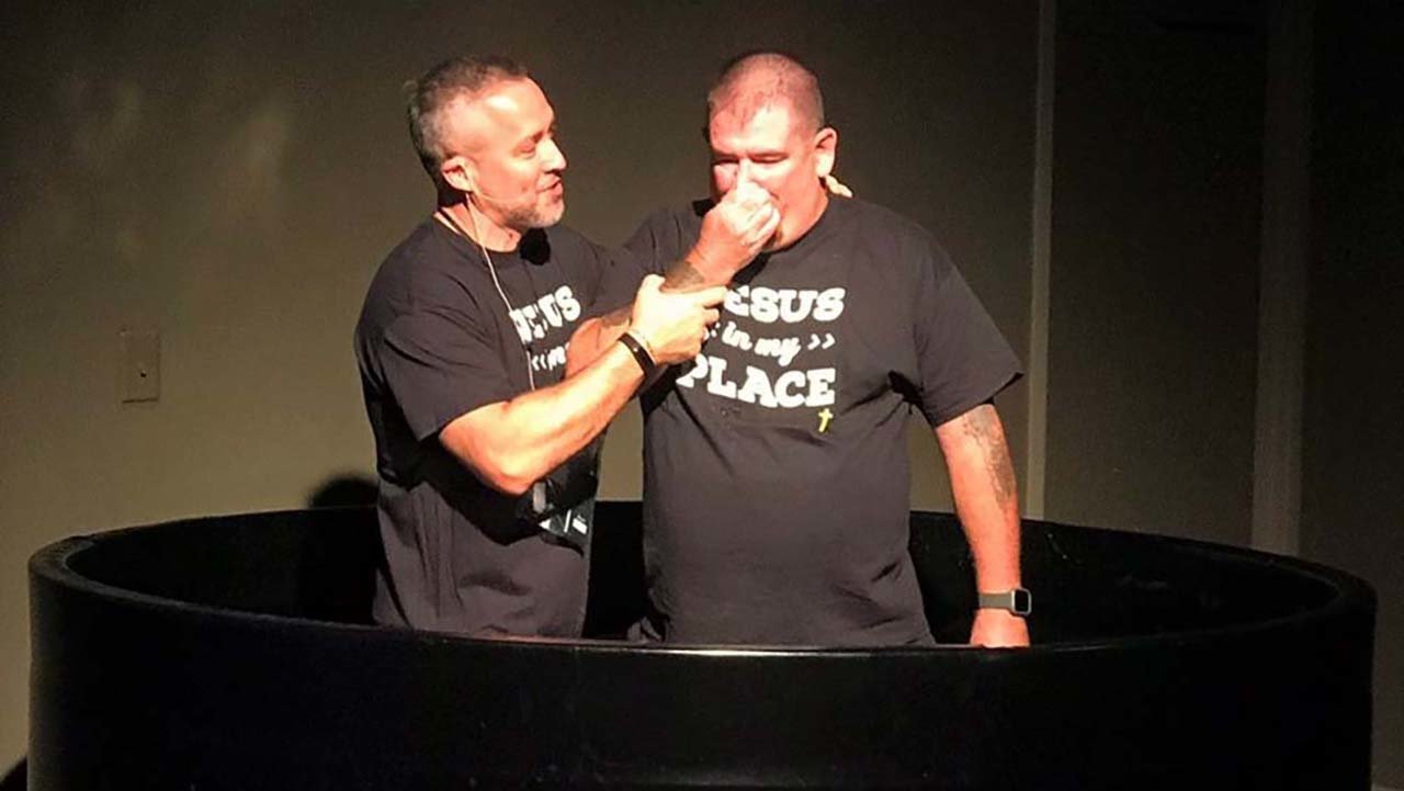 Southern Baptist Convention President J.D. Greear baptizes a new believer at The Summit Church on Baptism Day Sept. 8. Twitter photo