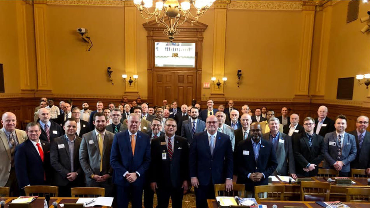 Georgia Baptist pastors pose together in the Appropriations Committee Hearing Room of the state capitol. PUBLIC AFFAIRS/Special