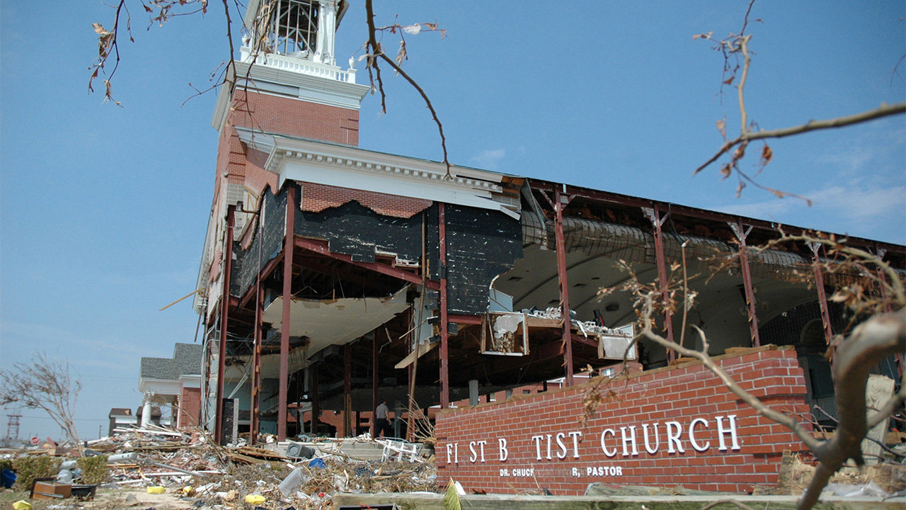 The building of First Baptist Church Gulfport, Miss., was destroyed in Hurricane Katrina. The church now sits 10 miles further inland. BP file photo