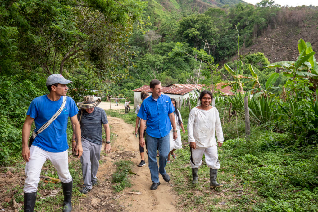 IMB President Paul Chitwood (centered) and IMB missionary Brian Massey, (second from the left) who works among indigenous people deep in the mountains of Colombia. (IMB Photo by Chris Carter)