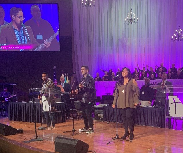Members of a Hispanic worship team lead music at the Georgia Baptist Convention's annual meeting earlier this week.