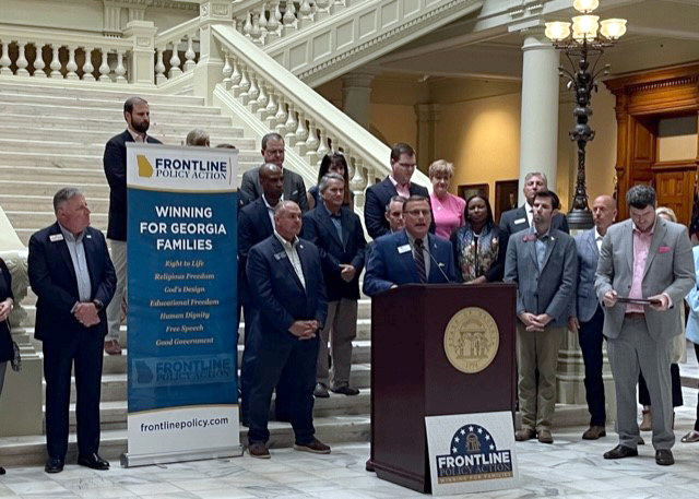 Mike Griffin, Public Affairs Representative for the Georgia Baptist Mission Board, speaks May 6, 2002, at the Frontline Policy Action: “Fight for Life Event” at the Georgia State Capitol in Atlanta.