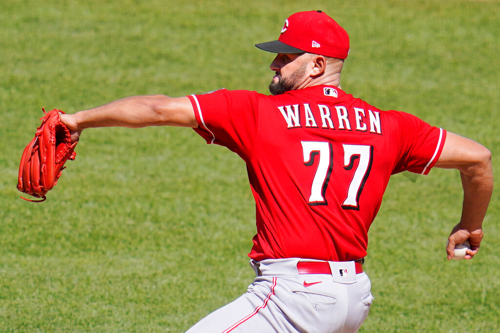 Cincinnati Reds relief pitcher Art Warren delivers during the eighth inning against the Pittsburgh Pirates in Pittsburgh, Sunday, May 15, 2022. (AP Photo/Gene J. Puskar)