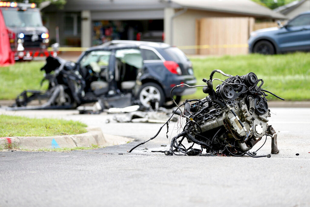 The scene of a fatality car crash, June 2, 2021, in Tulsa, Okla. Nearly 43,000 people were killed on U.S. roads last year, the highest number in 16 years as Americans returned to the highways after the pandemic forced many to stay at home. (Tanner Laws/Tulsa World via AP, File)