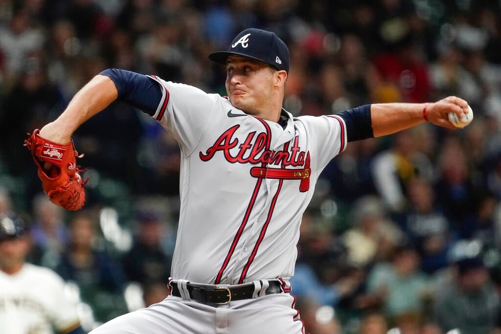 Atlanta Braves starter Tucker Davidson throws during the first inning against the Milwaukee Brewers, Tuesday, May 17, 2022, in Milwaukee. (AP Photo/Morry Gash)