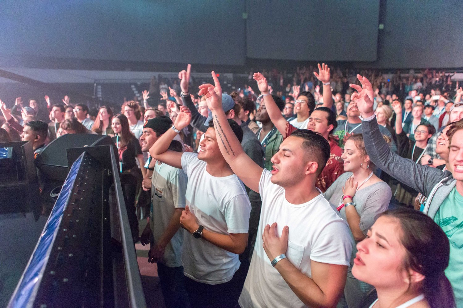 Attendees participate in worship at a 2017 Send Conference in Long Beach, Calif.