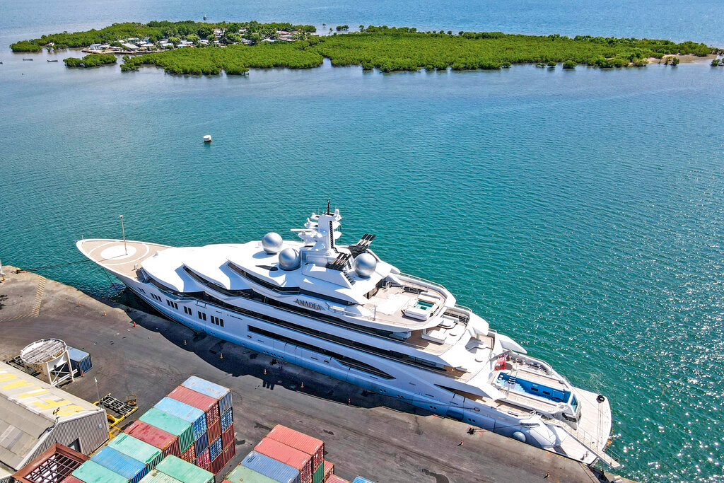 The superyacht Amadea is docked at the Queens Wharf in Lautoka, Fiji, on April 15 2022. (Leon Lord/Fiji Sun via AP, File)