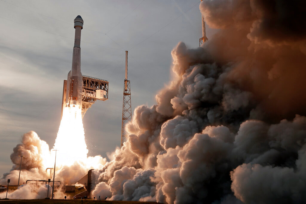 A United Launch Alliance Atlas V rocket carrying the Boeing Starliner crew capsule lifts off on a test flight to the International Space Station from Cape Canaveral, Fla., Thursday, May 19, 2022. (AP Photo/John Raoux)