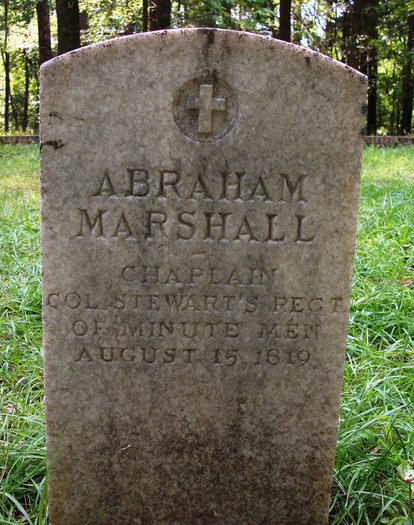 Rev. Abraham Marshall (1743-1819) served as a chaplain to the Georgia Militia during the American Revolution. He was one of the founders of the Kiokee Baptist Church and the Georgia Association. Six of the twelve chaplains in the Revolution serving Georgia militia were Baptist ministers. (Photo/Find A Grave)