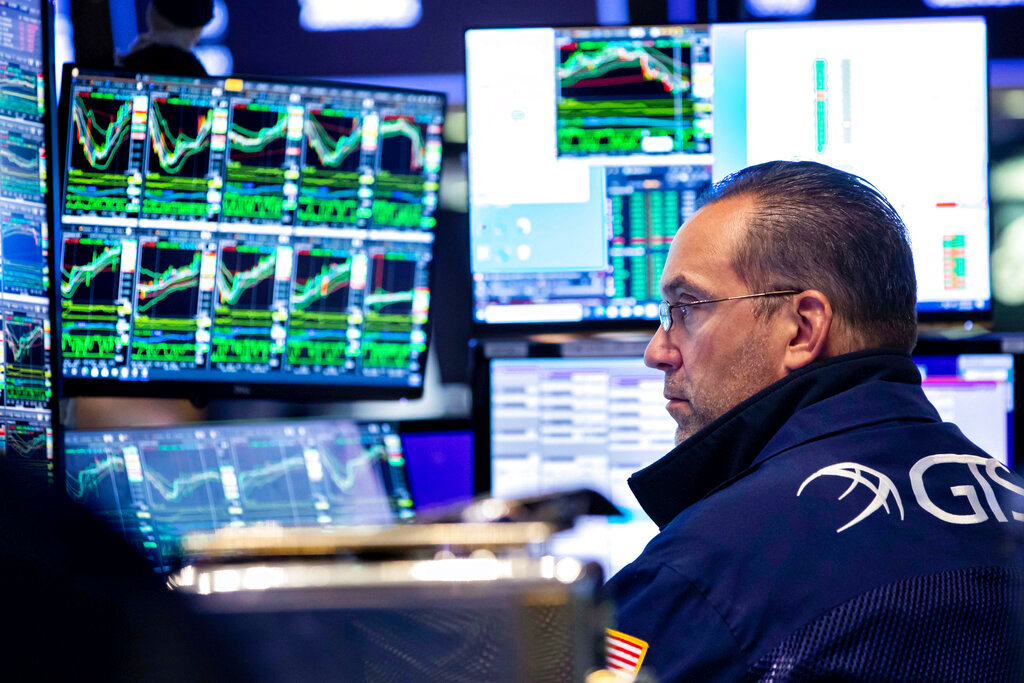 Specialist Anthony Matesic works on the trading floor of the New York Stock Exchange, Monday, May 23, 2022. (David L. Nemec/New York Stock Exchange via AP)