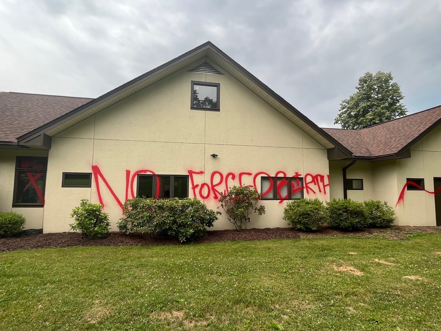 The Mountain Area Pregnancy Services office in Asheville, N.C., after it was vandalized. (Photo from Mountain Area Pregnancy Services)