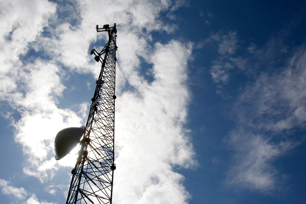 A new broadband tower rises into the sky June 6, 2012 in Plainfield, Vt. (AP Photo/Toby Talbot, File)