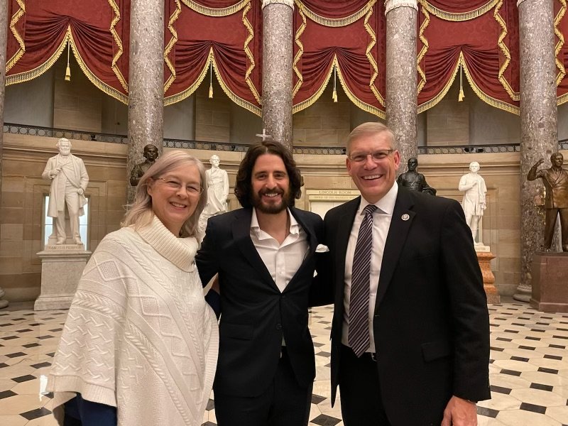 Congressman and Mrs. Barry Loudermilk with Jonathan Roumie, who is cast as Jesus of Nazareth in “The Chosen,” in the Rotunda of the Capitol in Washington.