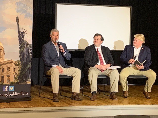 Kevin Cooke, Josh McKoon and Brad Hughes speak at a public affairs training event at Truett McConnell University in 2021. (GBMB/Mike Griffin)